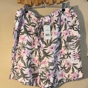 NWT OP Light pink with darker pink flowers and leave pattern on cotton linen f